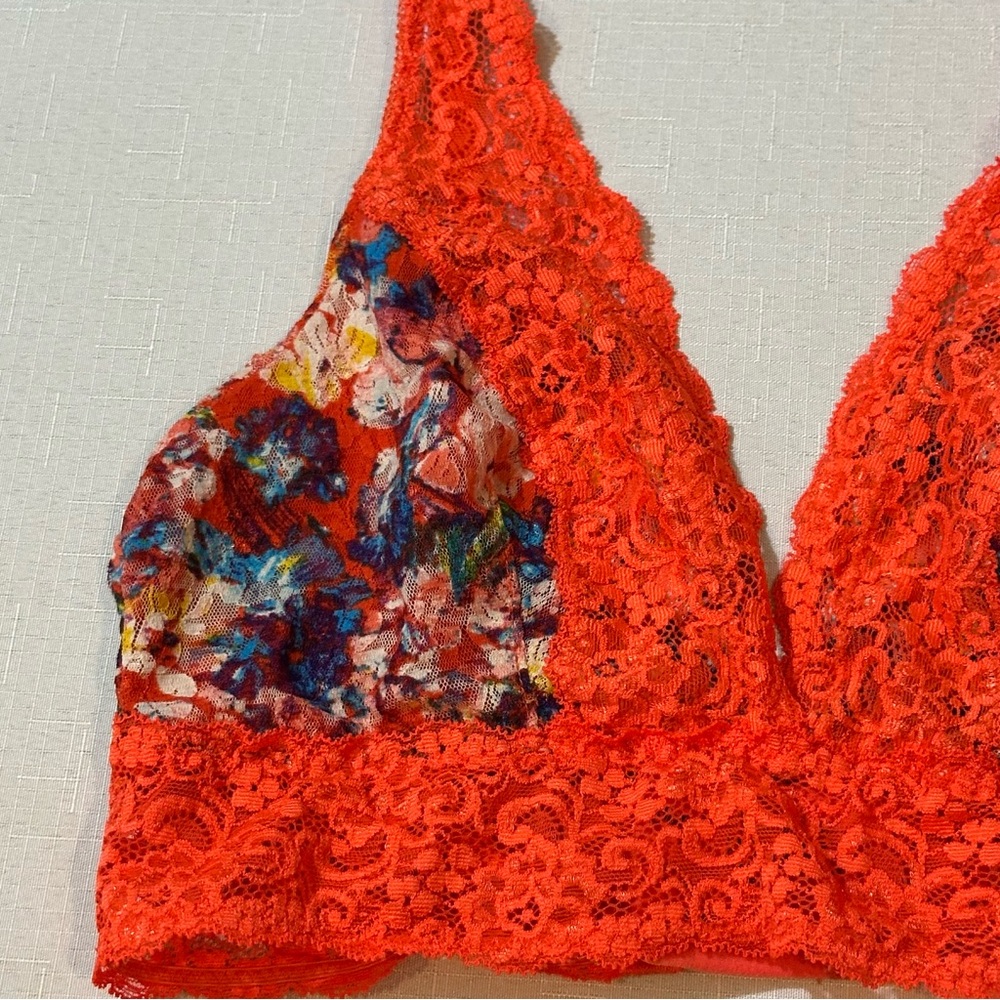 Soma Lace Plunge Bralette Medium Coral Floral Unlined Adjustable - Picture 2 of 7